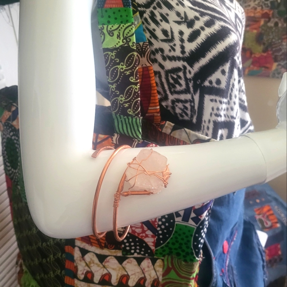Handmade African totebag and adjustable bracelet, rosequarts